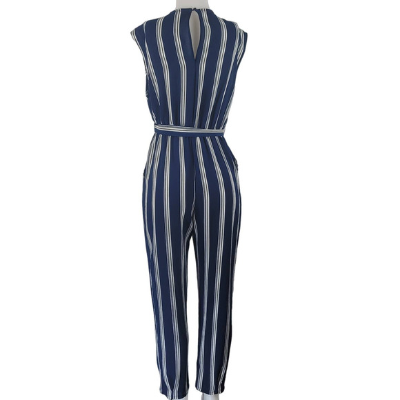 Lily Rose Navy White Stripped Business Casual Women's Jumpsuit Medium NWT - Picture 3 of 7